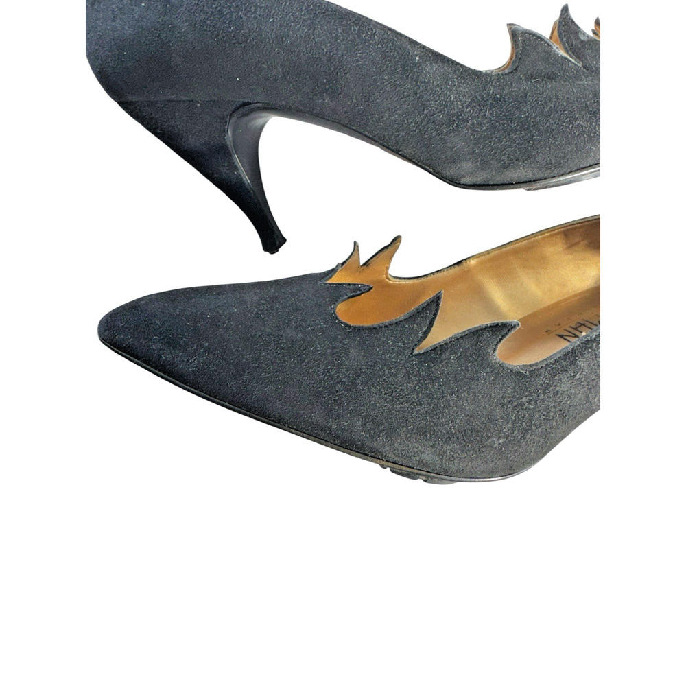 Vintage Timothy‎ Hitsman Women Suede Leather Heels Scalloped Waves Black 6.5M